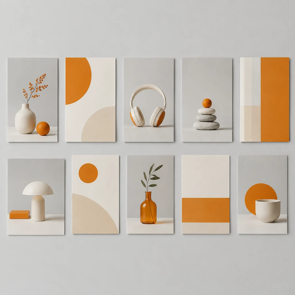 Grid of static advert layout variations on a neutral background
