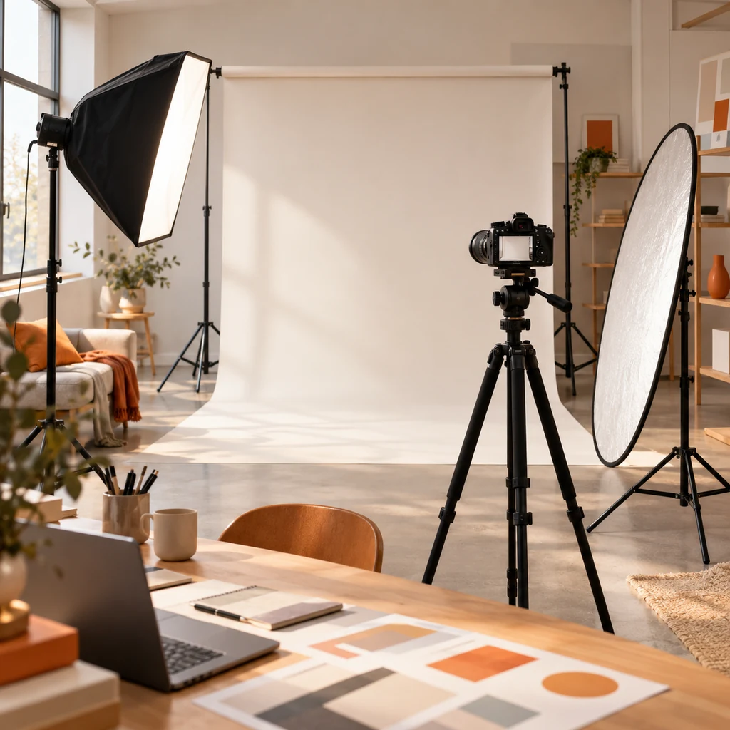 Studio light and camera set up for an advertising shoot